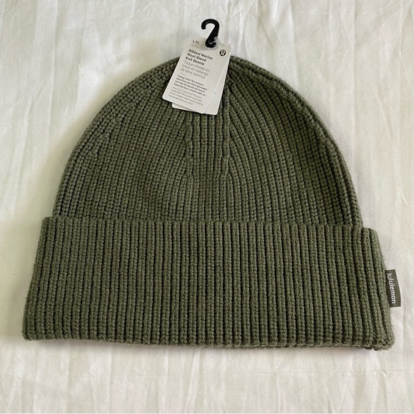 lululemon athletica Accessories - Lululemon Ribbed Merino Wool-Blend Knit Beanie Hat HBCN Olive Green Size L/XL